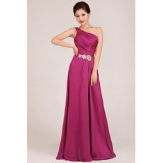 Sexy One Shoulder A-Line Floor Length Chiffon Bridesmaid Dresses